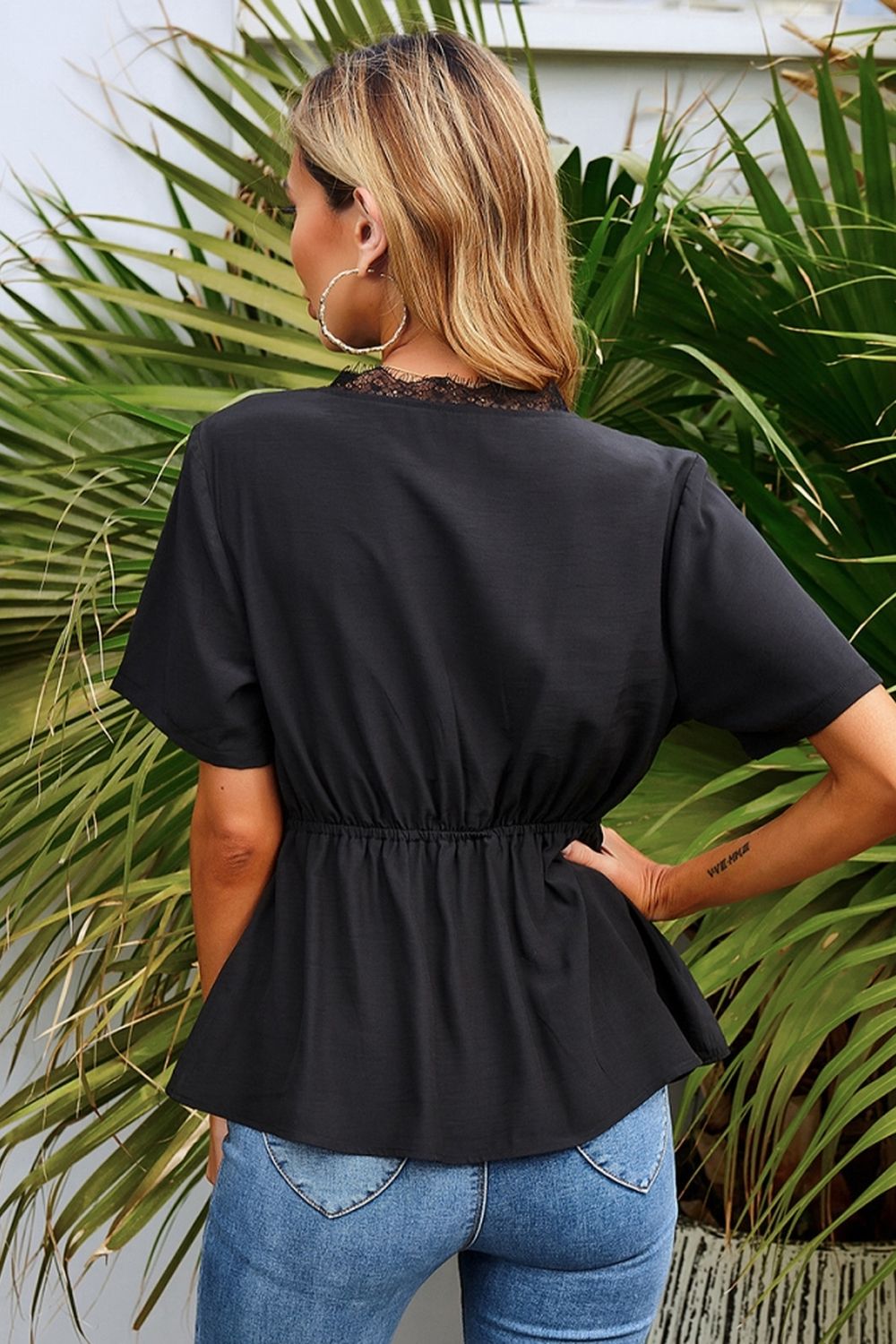 Lace Patchwork Flared Sleeve Shirt