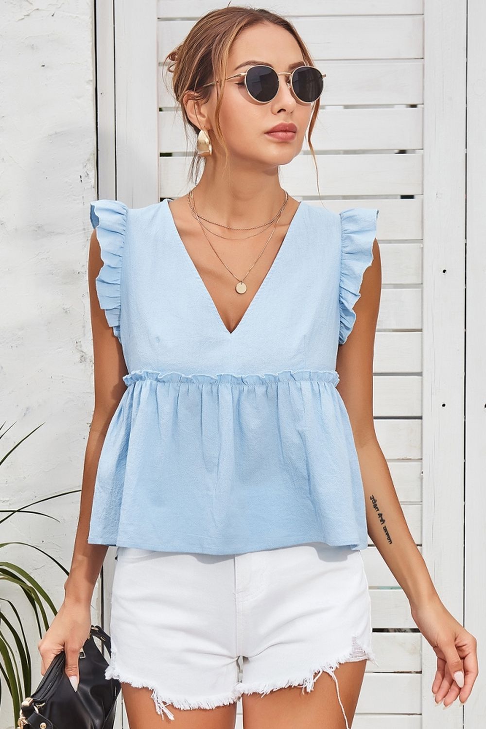 Lace Patchwork V-Neck Sleeveless Shirt