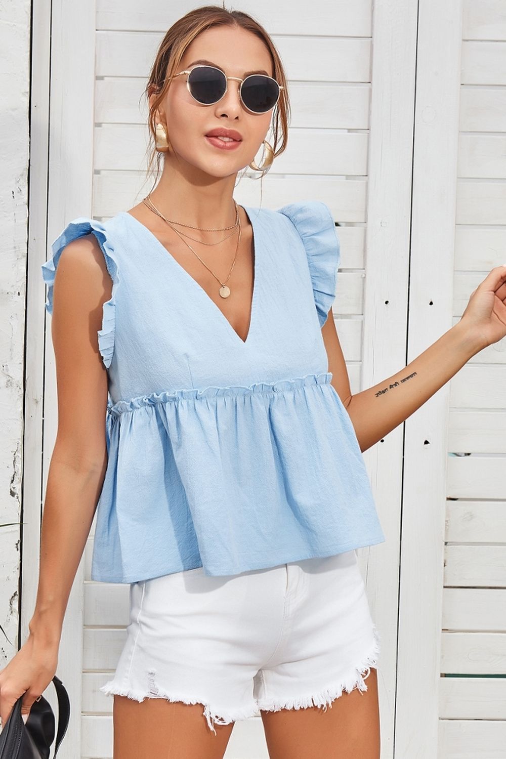 Lace Patchwork V-Neck Sleeveless Shirt