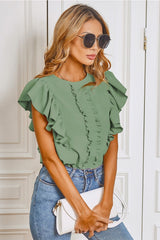Round Neck Ruffle Shirt