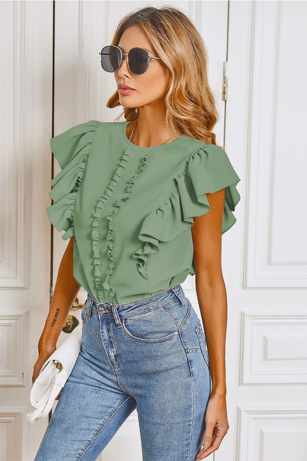 Round Neck Ruffle Shirt