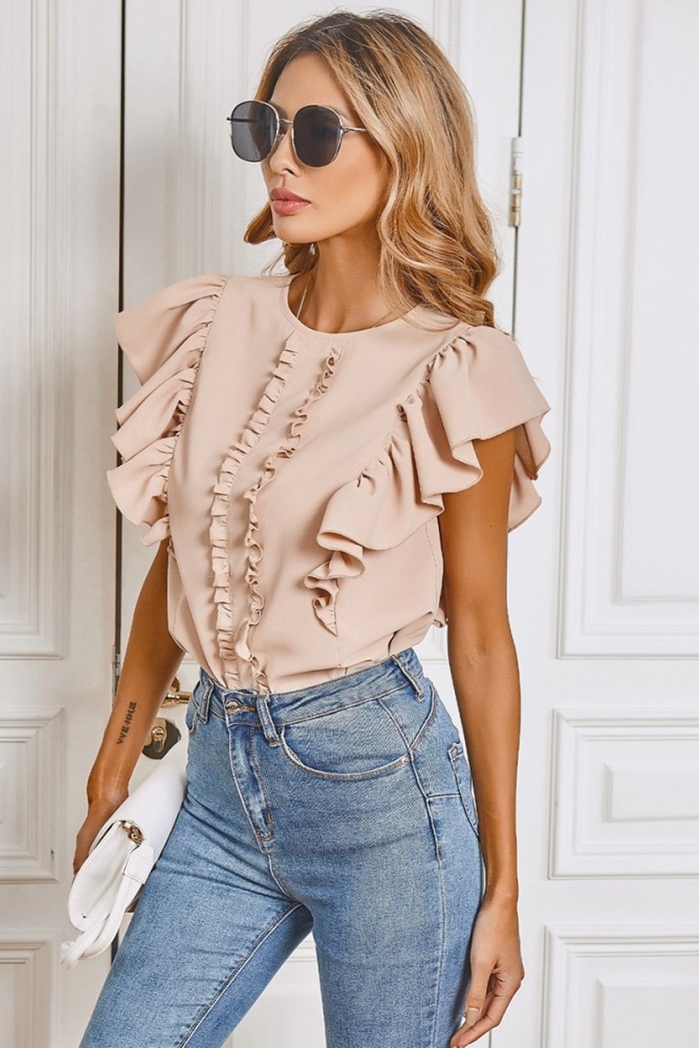 Round Neck Ruffle Shirt