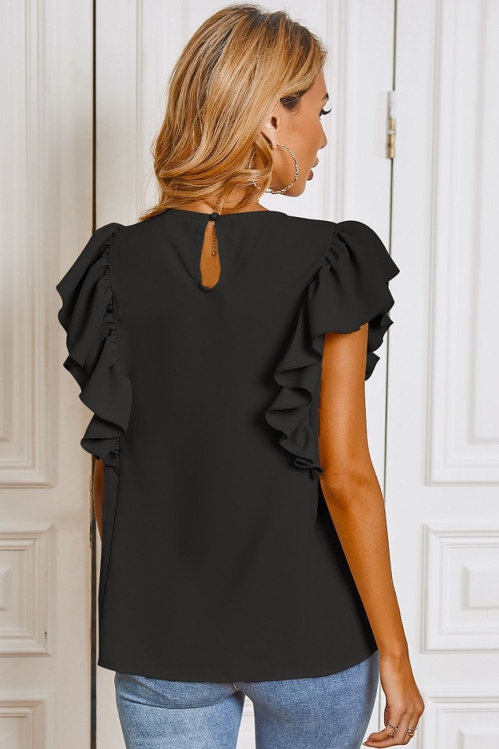 Round Neck Ruffle Shirt