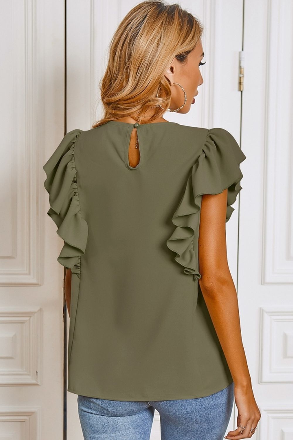 Round Neck Ruffle Shirt