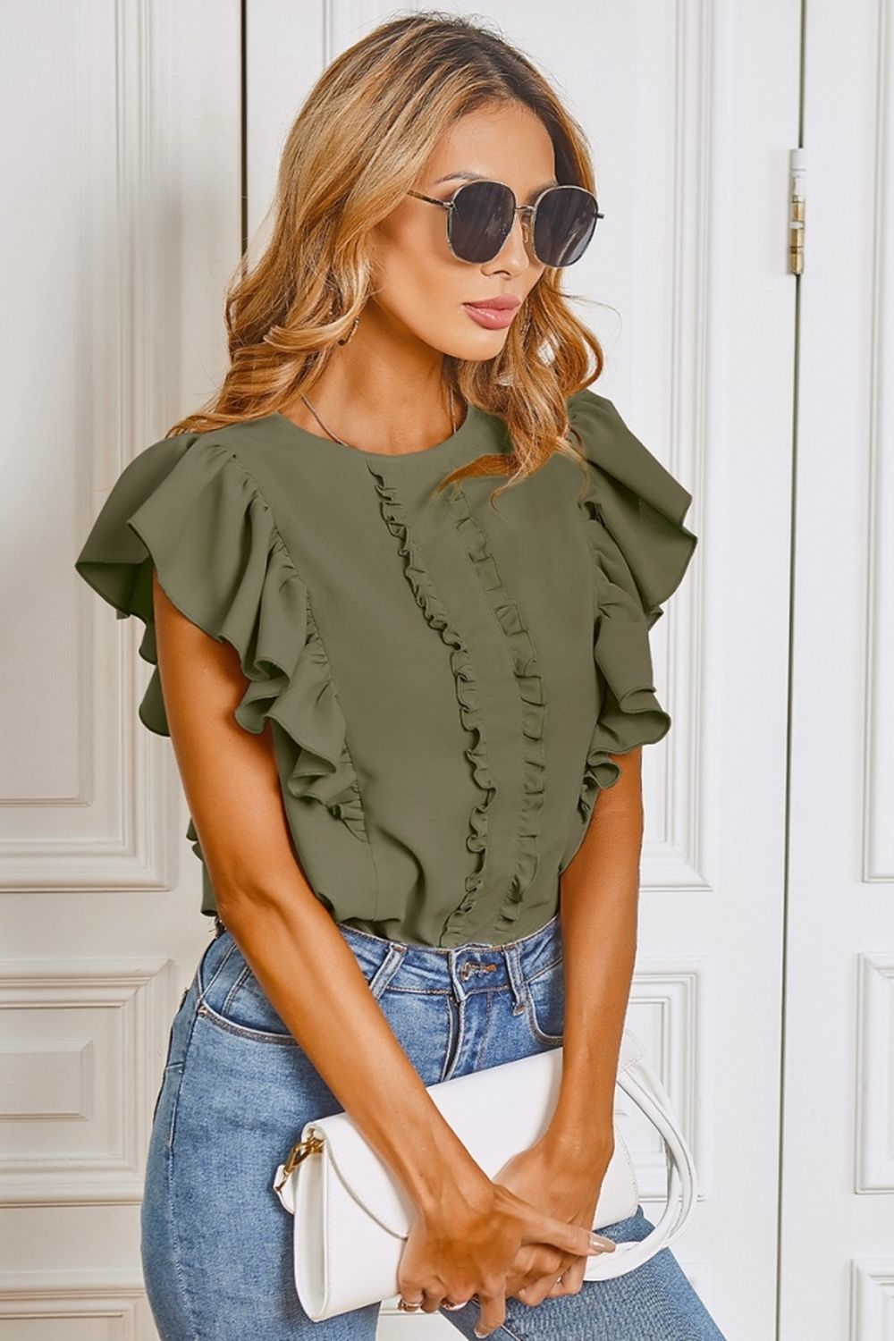 Round Neck Ruffle Shirt