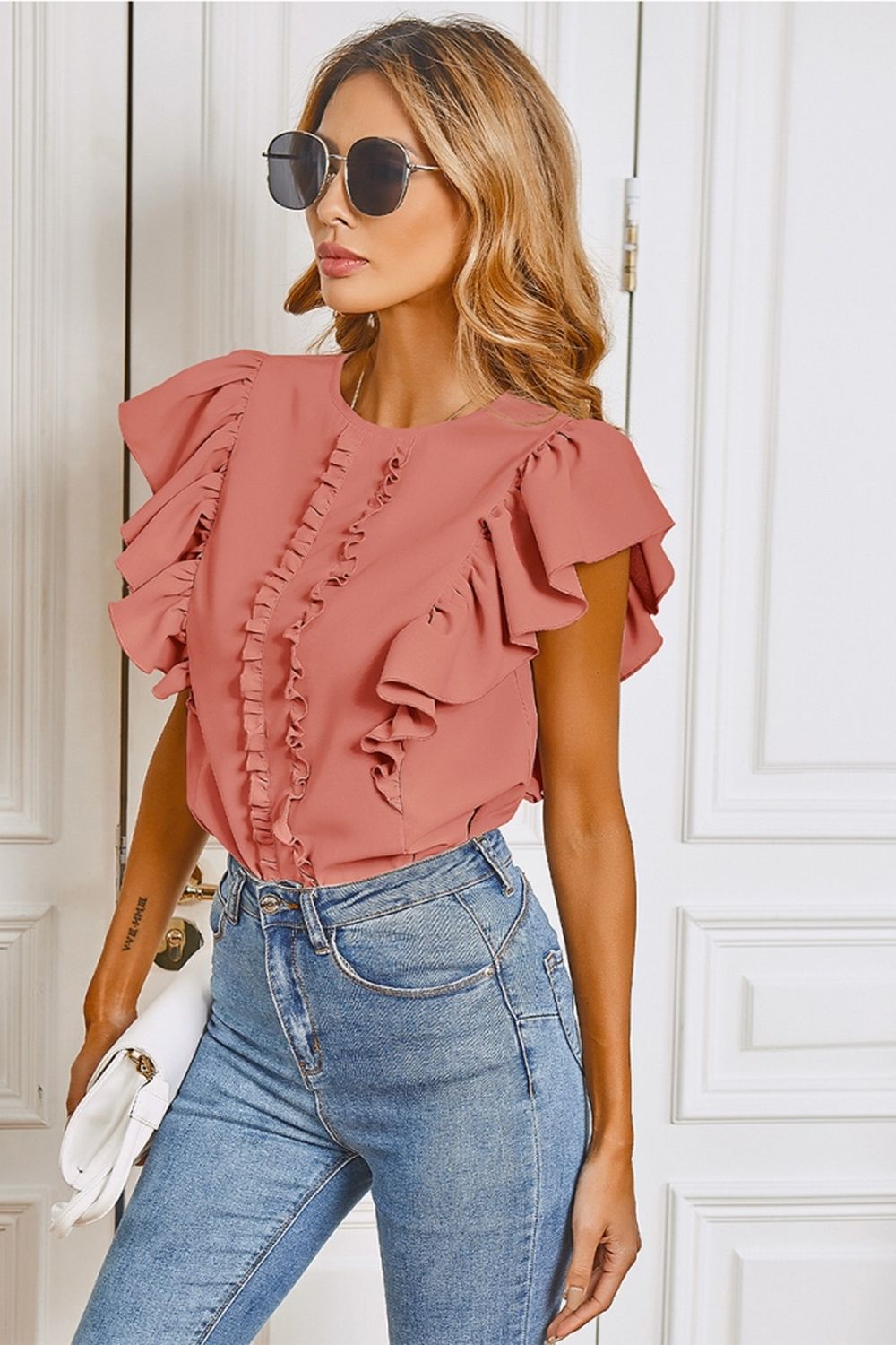 Round Neck Ruffle Shirt