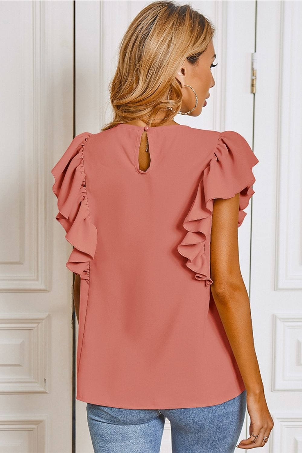 Round Neck Ruffle Shirt