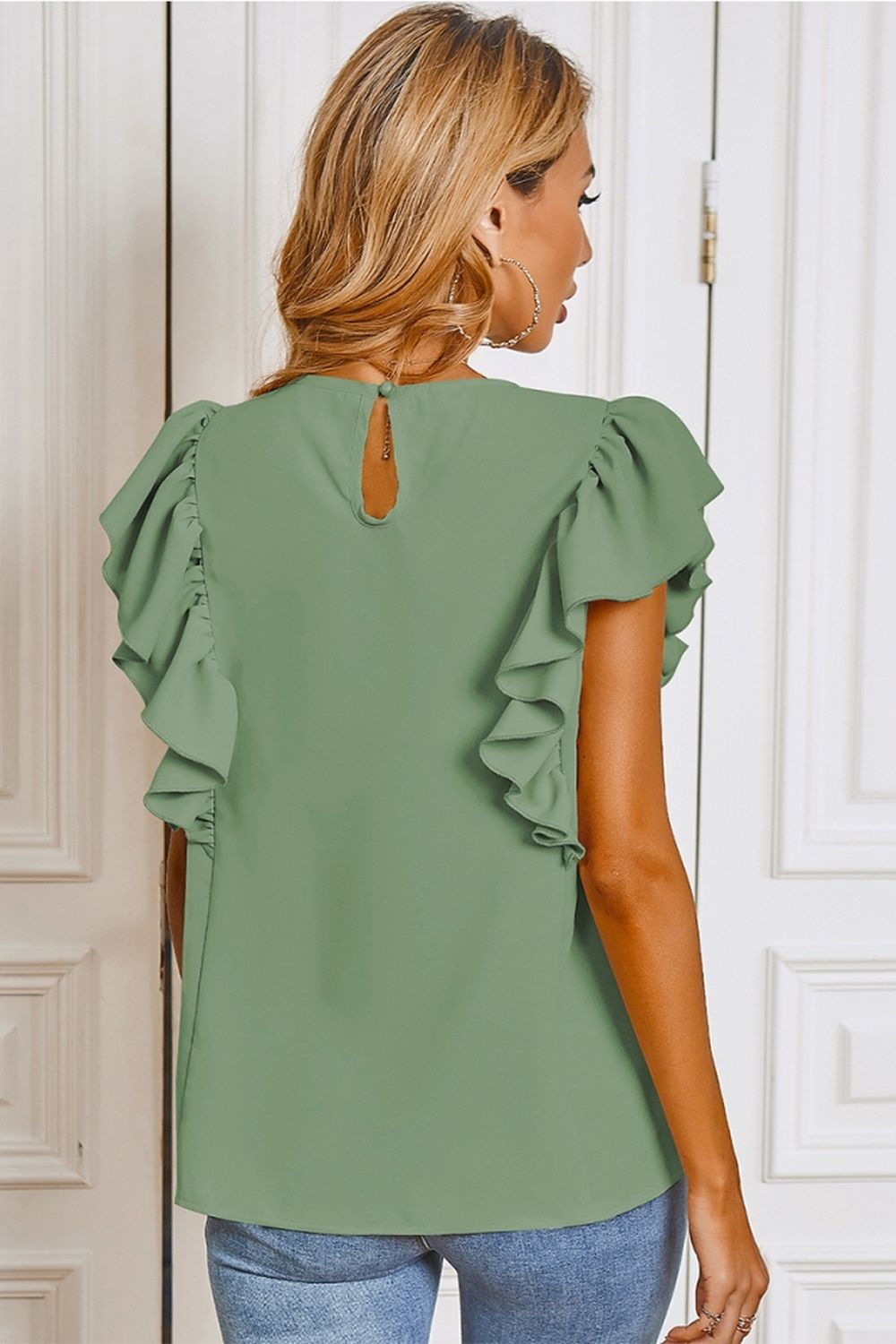 Round Neck Ruffle Shirt