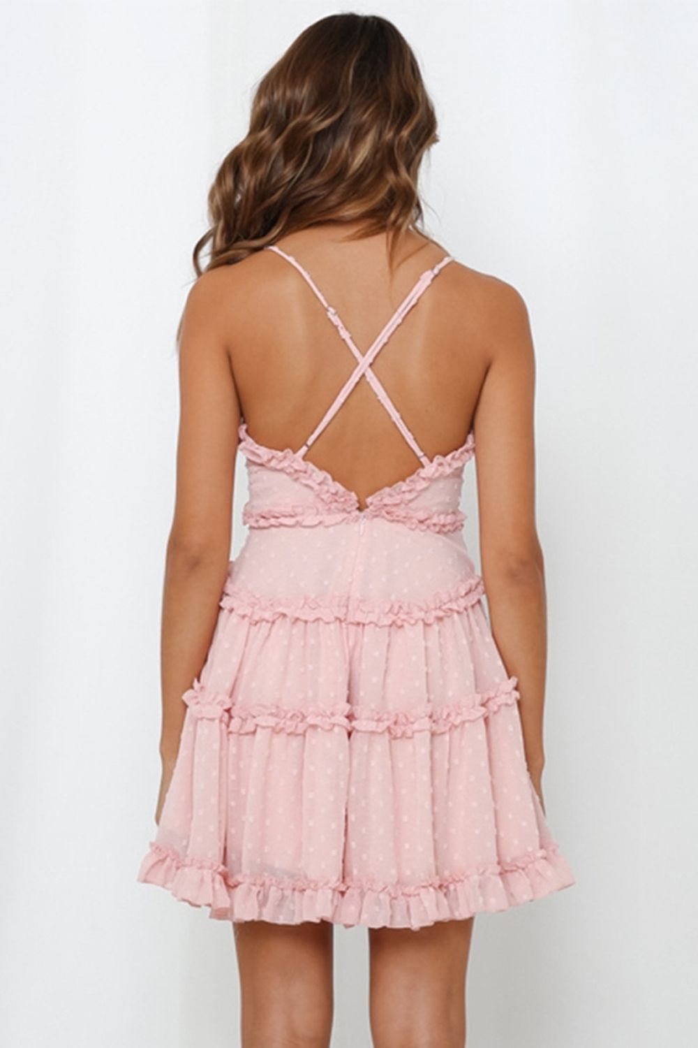 Cross Back Straps Ruffle Dress