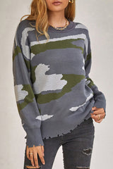 Camouflage Ripped Fringed Sweater