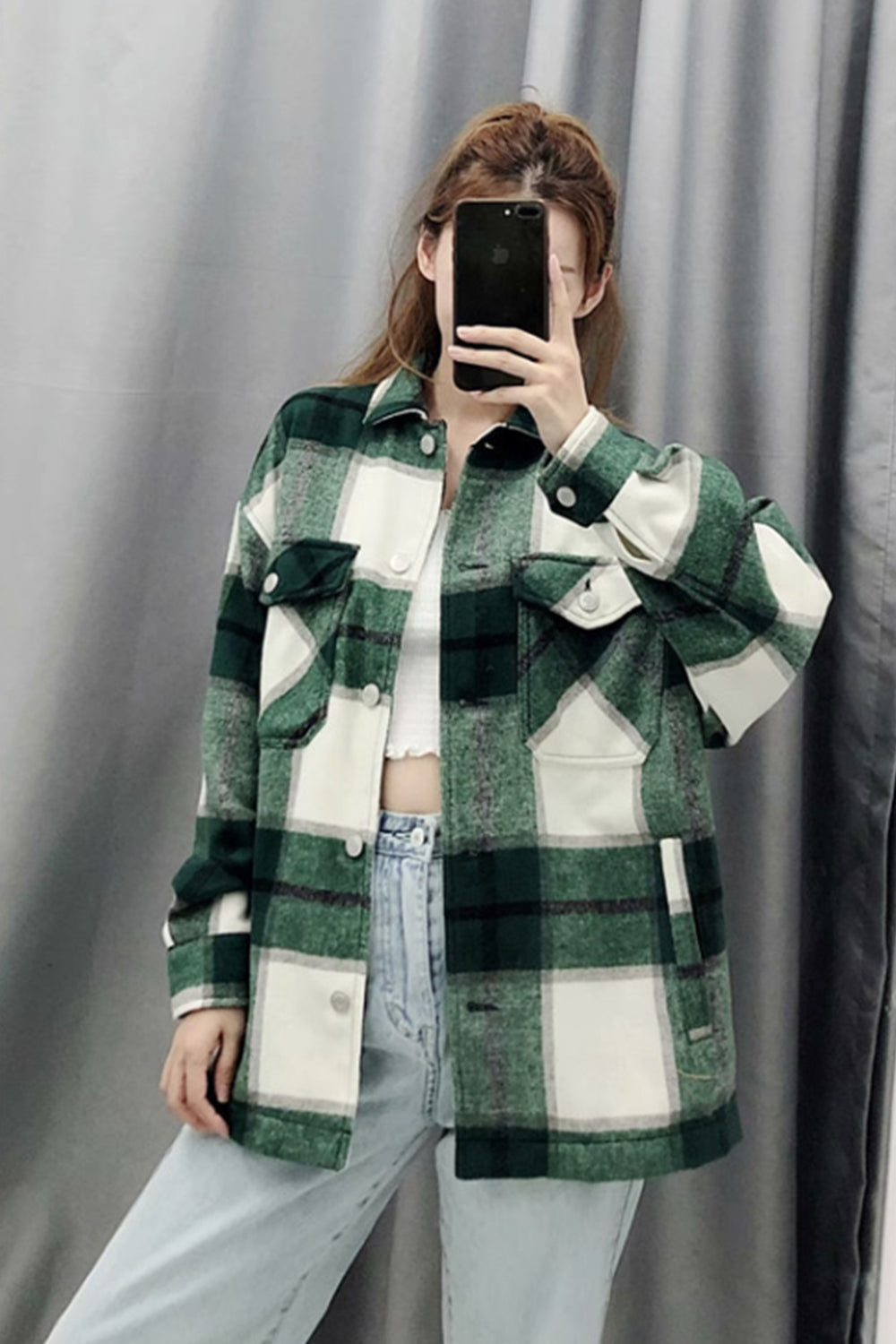 Flannel Loose Tweed Plaid Shirt Coat