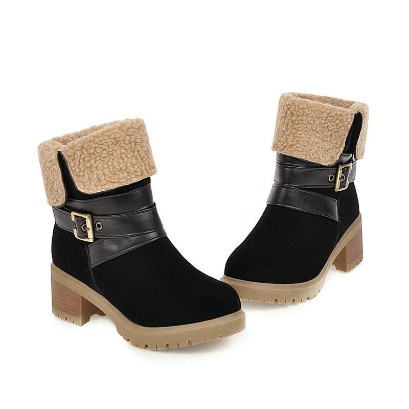 Artificial Suede Chunky Heel Boots