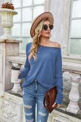 Waffle Long Sleeve One-shoulder T-shirt