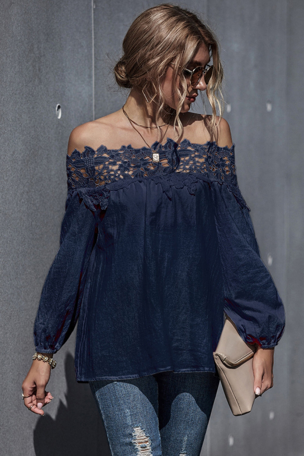 Lace Patchwork Off-Shoulder Blouse