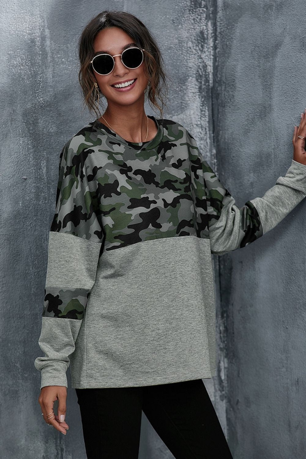 Camouflage Patchwork Loose Shirt
