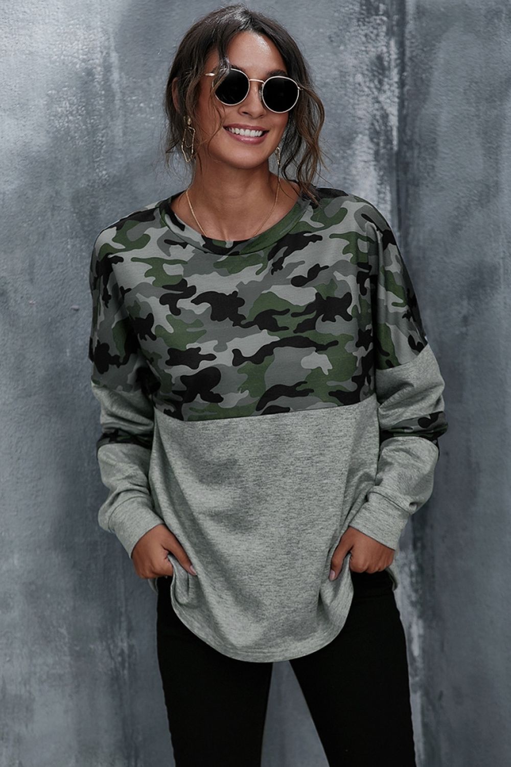 Camouflage Patchwork Loose Shirt