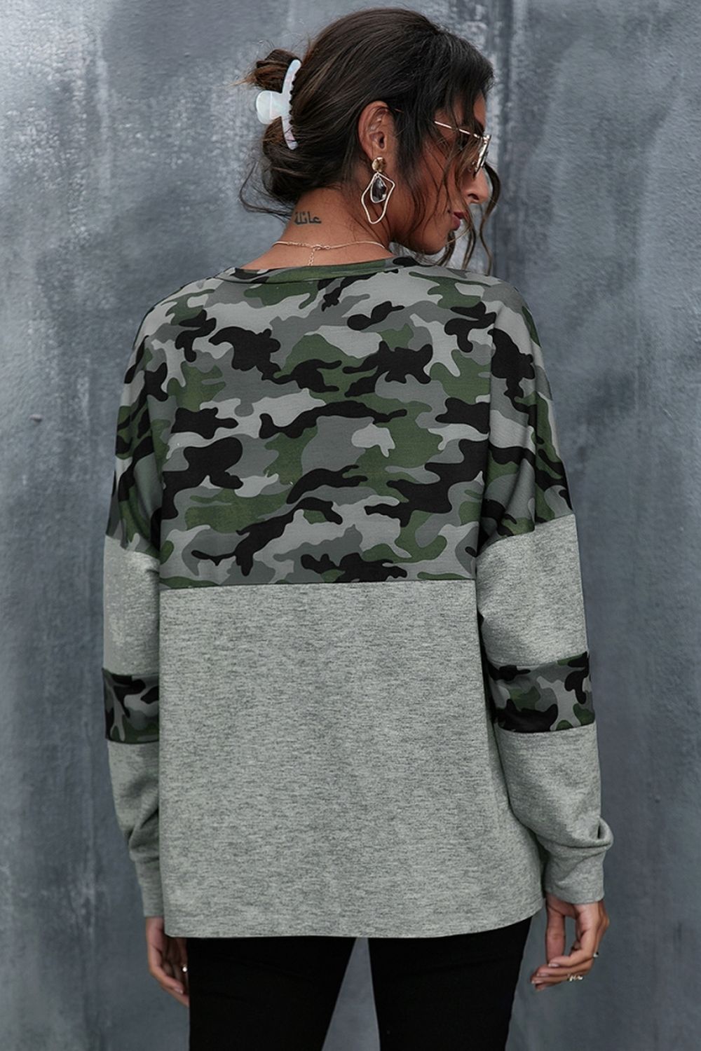 Camouflage Patchwork Loose Shirt