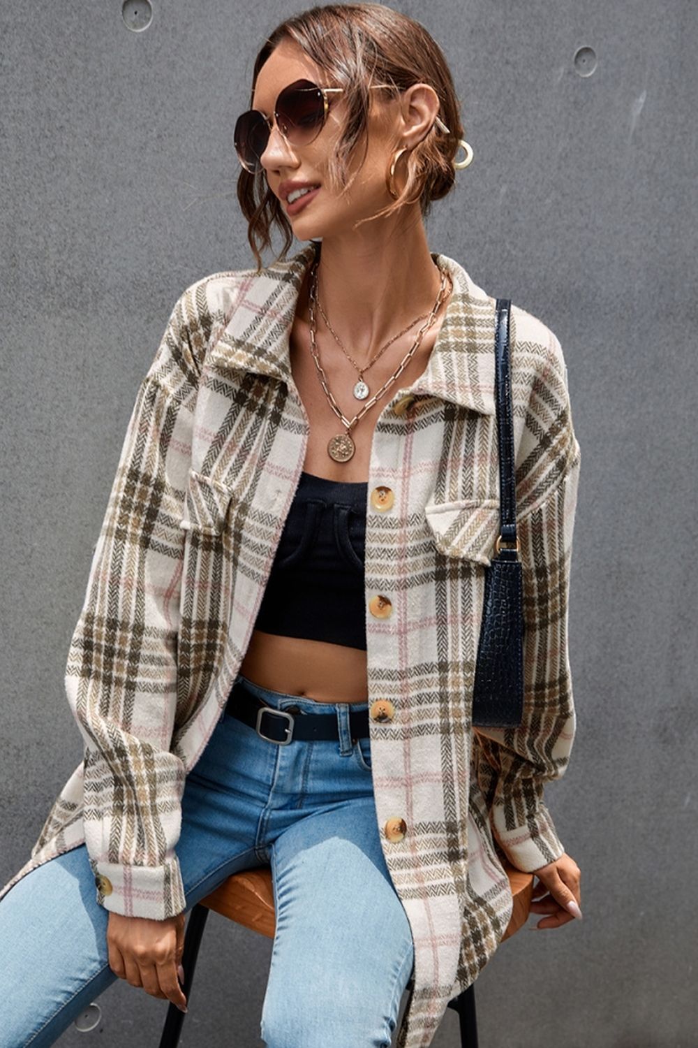 Plaid Cotton Lapel Shirt