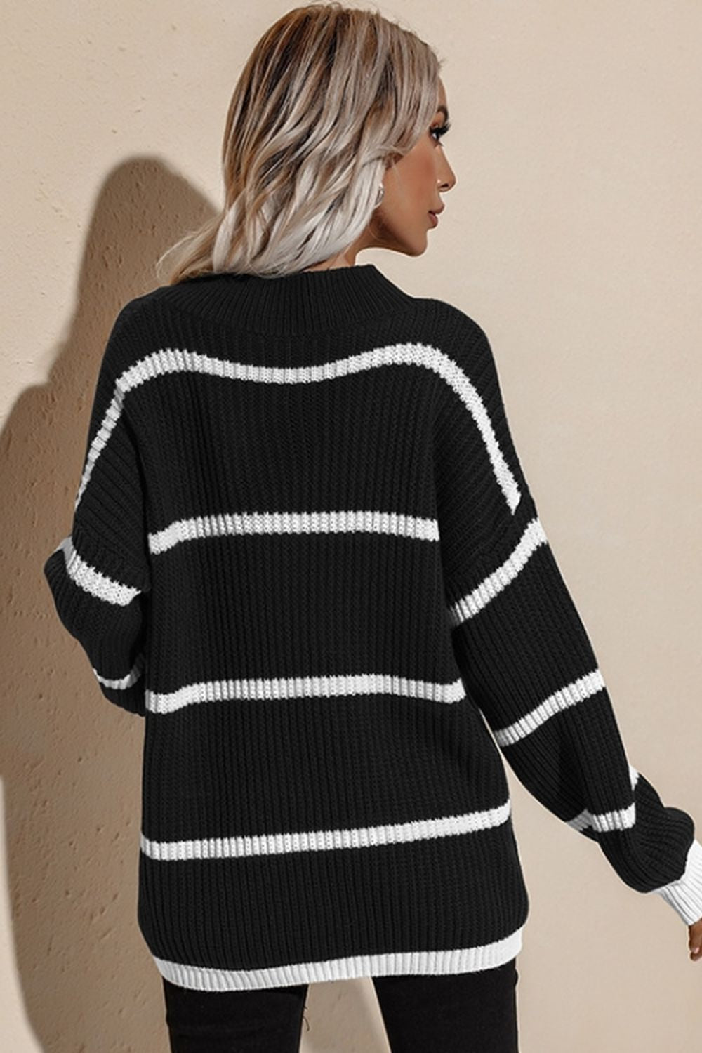 Round Neck Loose Striped Knit Pullover