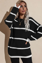 Round Neck Loose Striped Knit Pullover