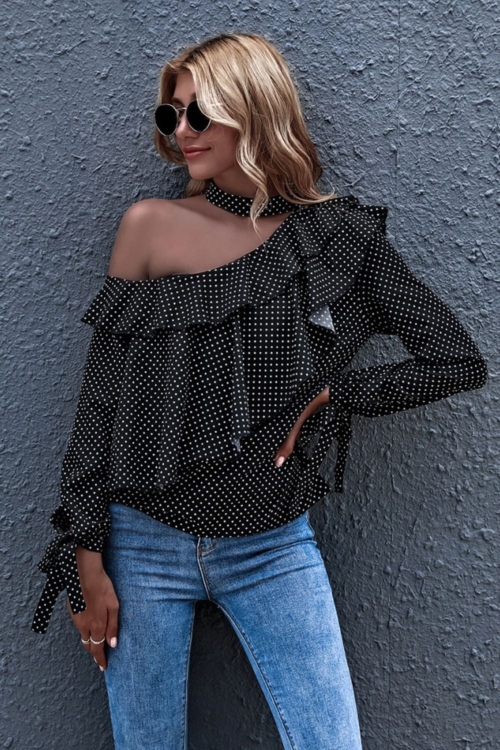 Polka Dot Off-Shoulder Blouse