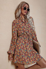 V-Neck High Waist Floral Chiffon Dress