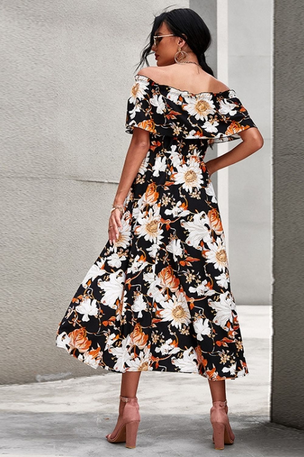 Off-Shoulder Floral Print Dress
