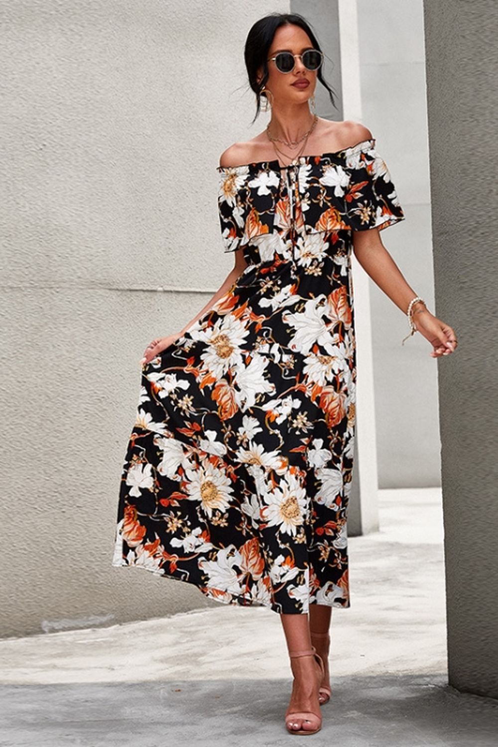 Off-Shoulder Floral Print Dress
