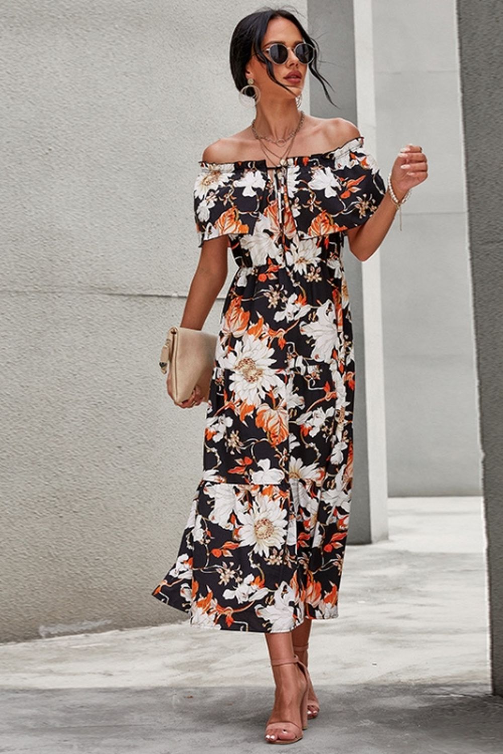 Off-Shoulder Floral Print Dress
