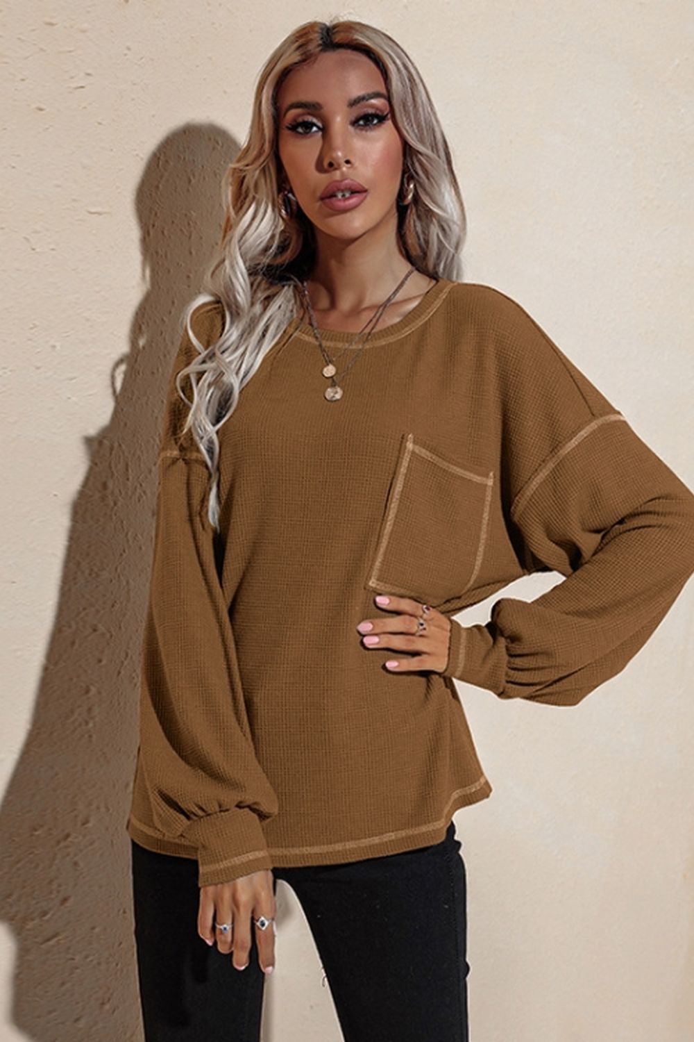 Pocket Loose Long-Sleeved Blouse