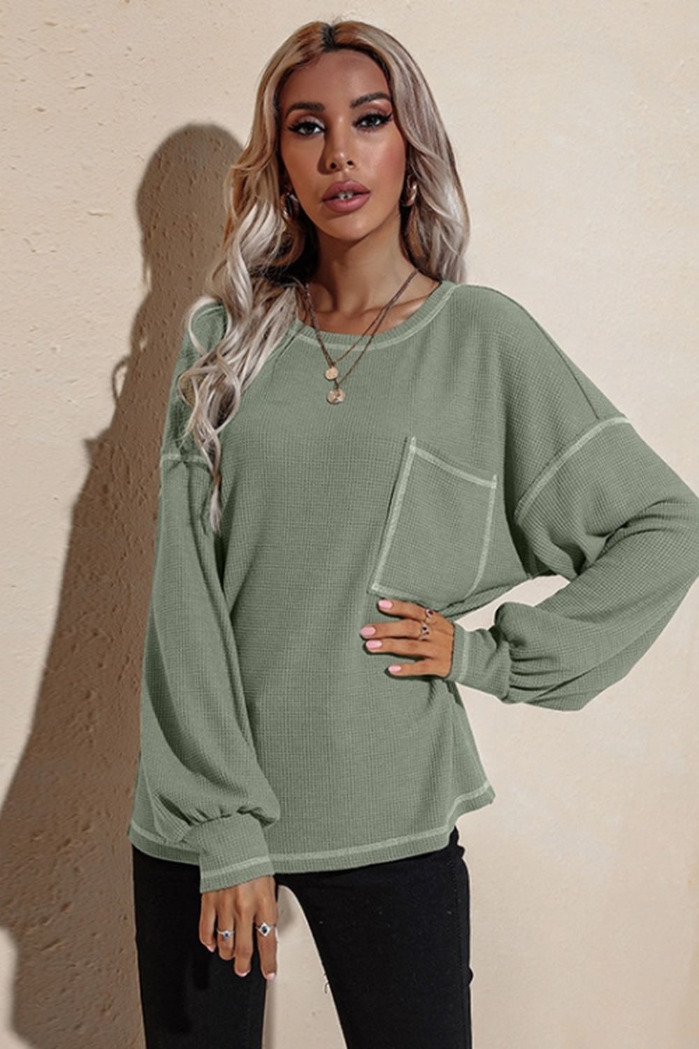 Pocket Loose Long-Sleeved Blouse