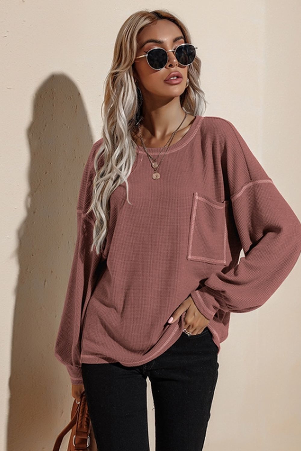 Pocket Loose Long-Sleeved Blouse