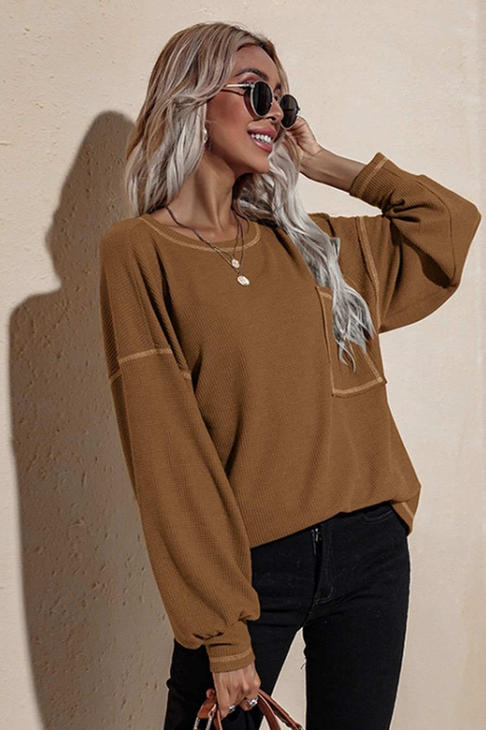 Pocket Loose Long-Sleeved Blouse