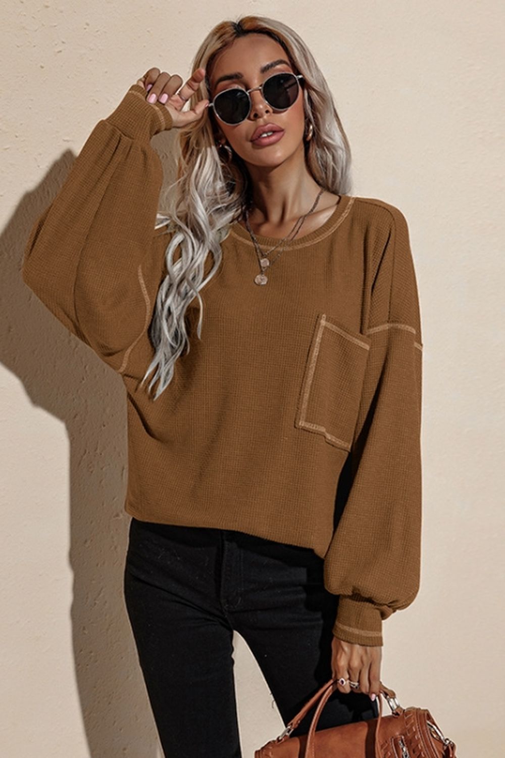 Pocket Loose Long-Sleeved Blouse