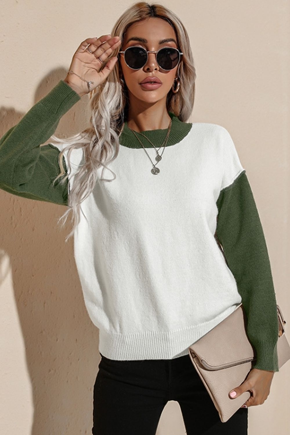 Contrast Loose Long Sleeve Pullover
