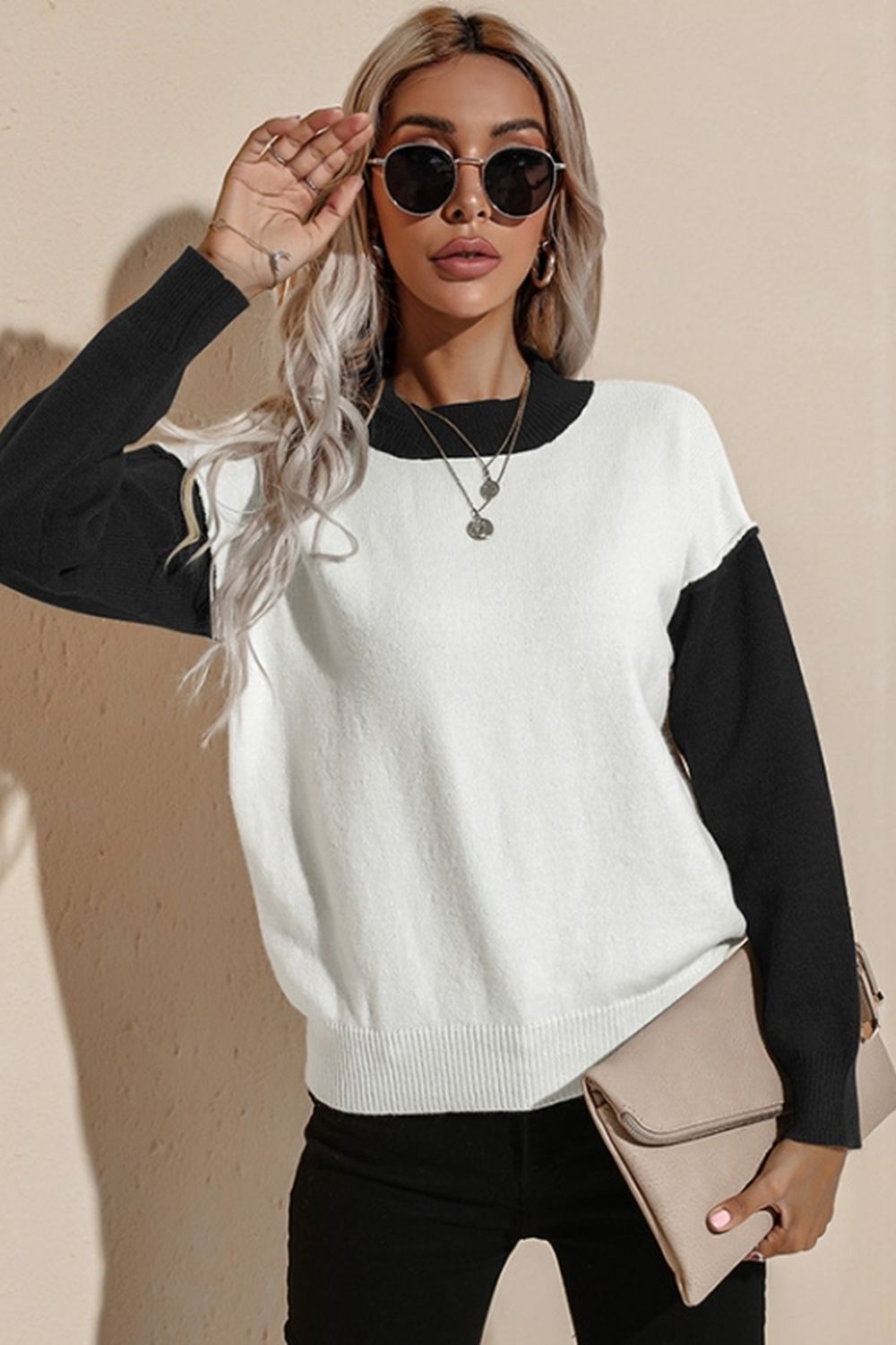 Contrast Loose Long Sleeve Pullover