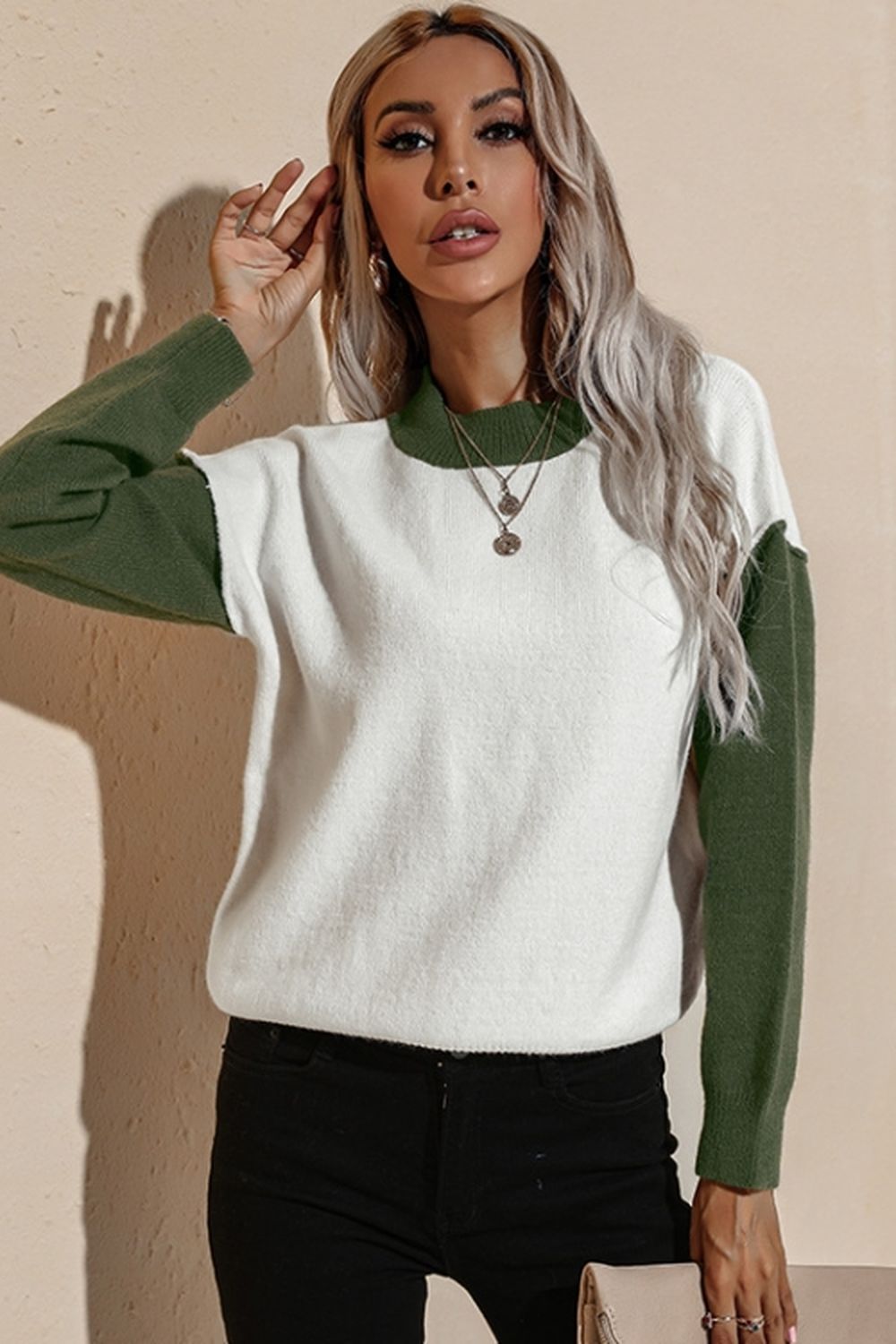 Contrast Loose Long Sleeve Pullover