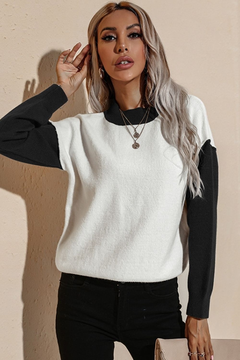 Contrast Loose Long Sleeve Pullover