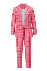 Double-Breasted Plaid Blazer Pants Suit