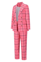 Double-Breasted Plaid Blazer Pants Suit