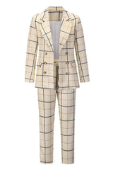 Double-Breasted Plaid Blazer Pants Suit