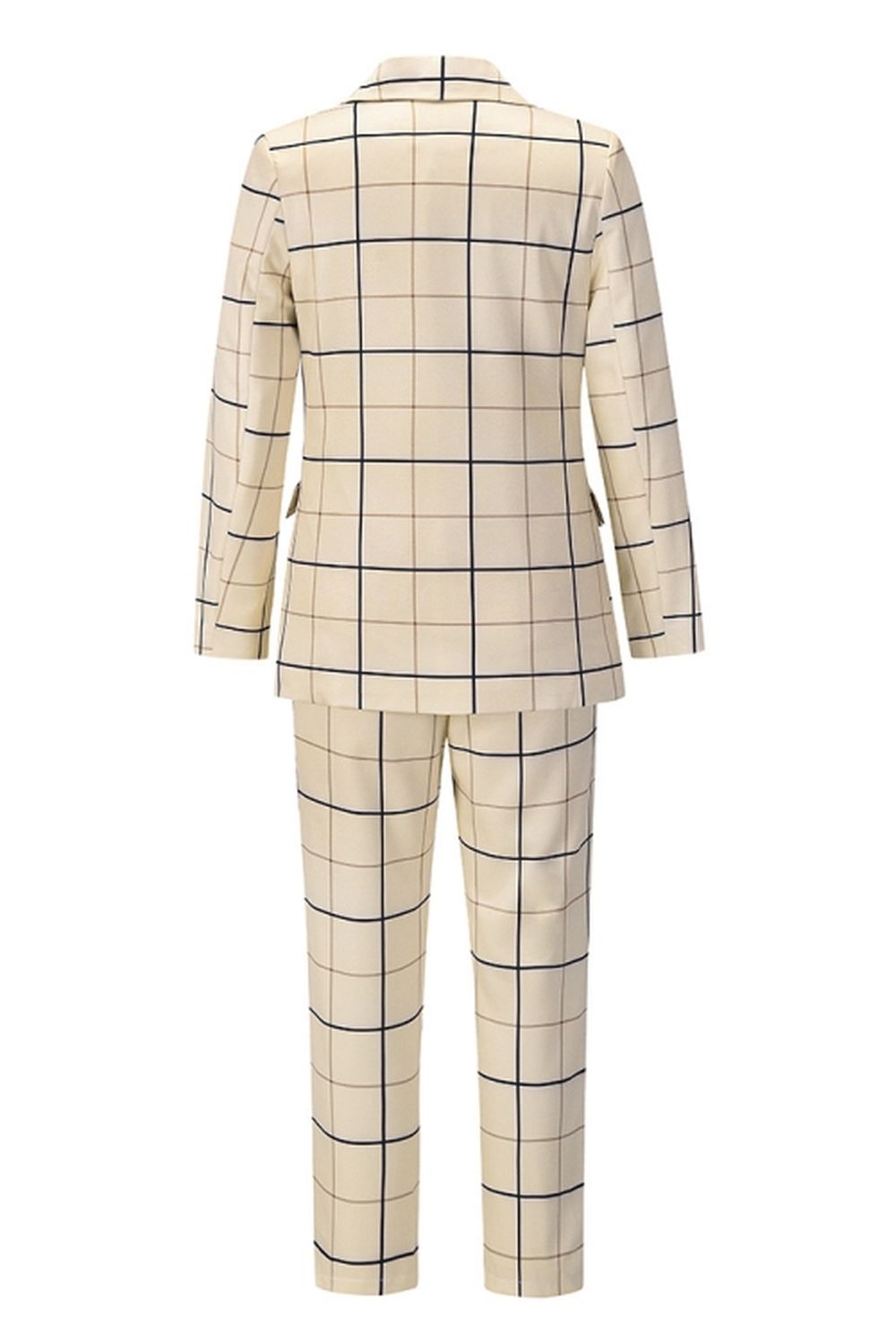 Double-Breasted Plaid Blazer Pants Suit