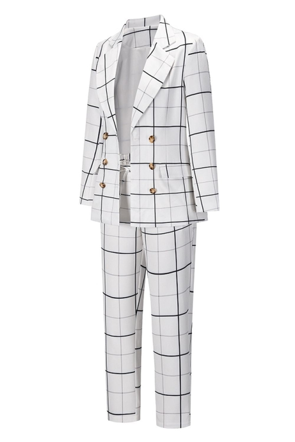 Double-Breasted Plaid Blazer Pants Suit