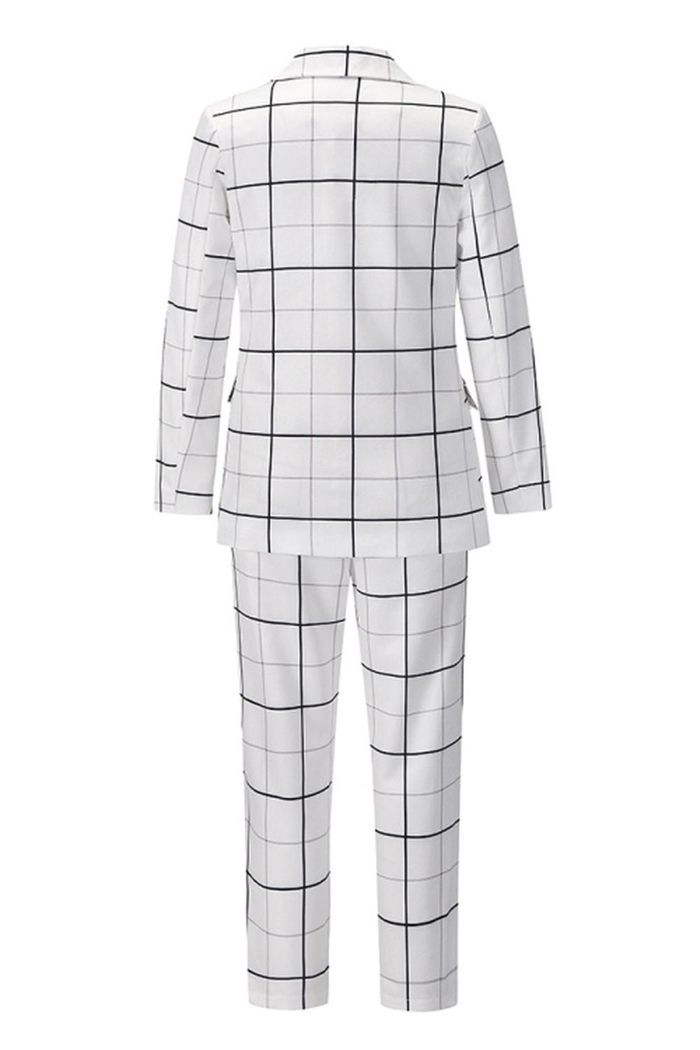 Double-Breasted Plaid Blazer Pants Suit