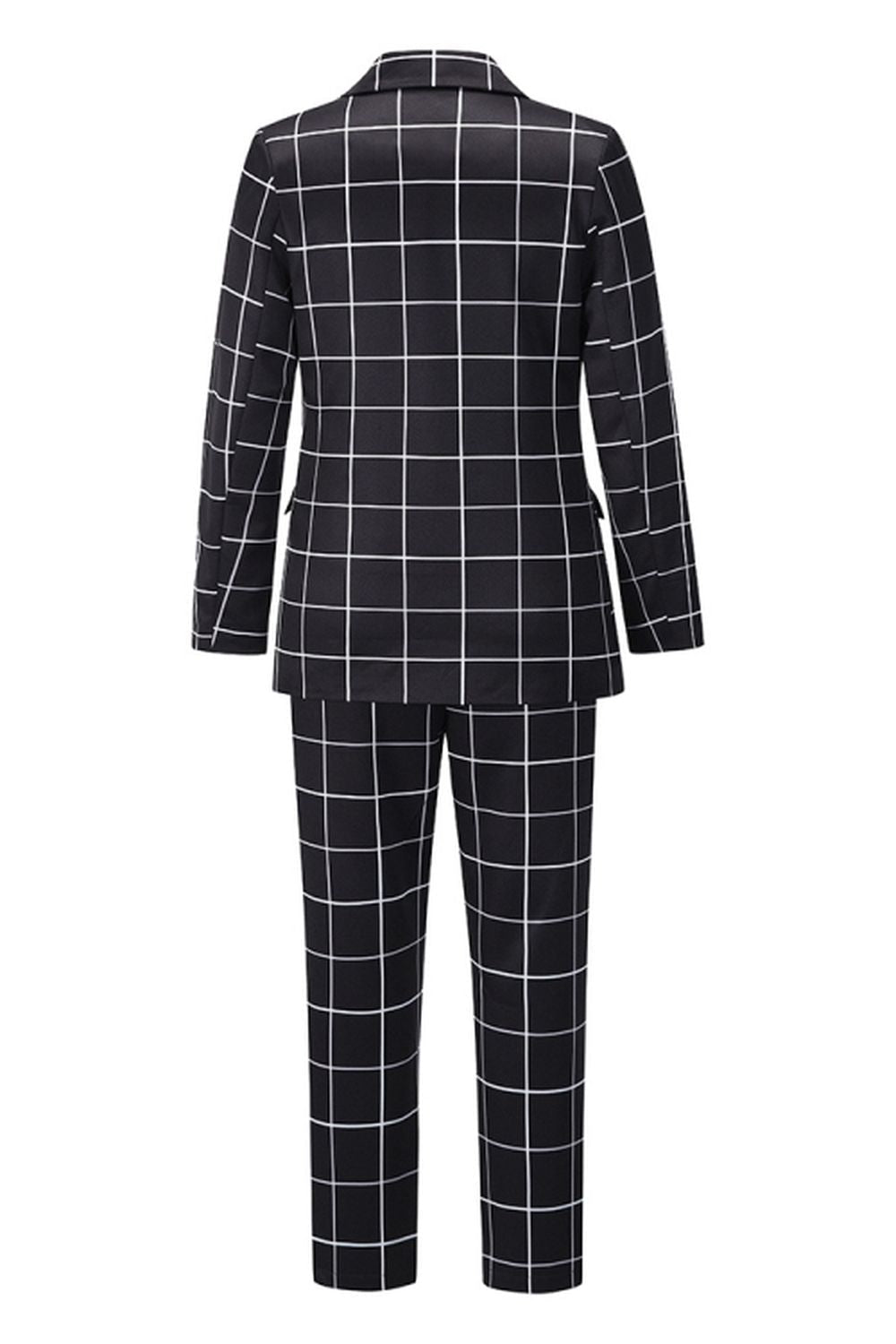 Double-Breasted Plaid Blazer Pants Suit