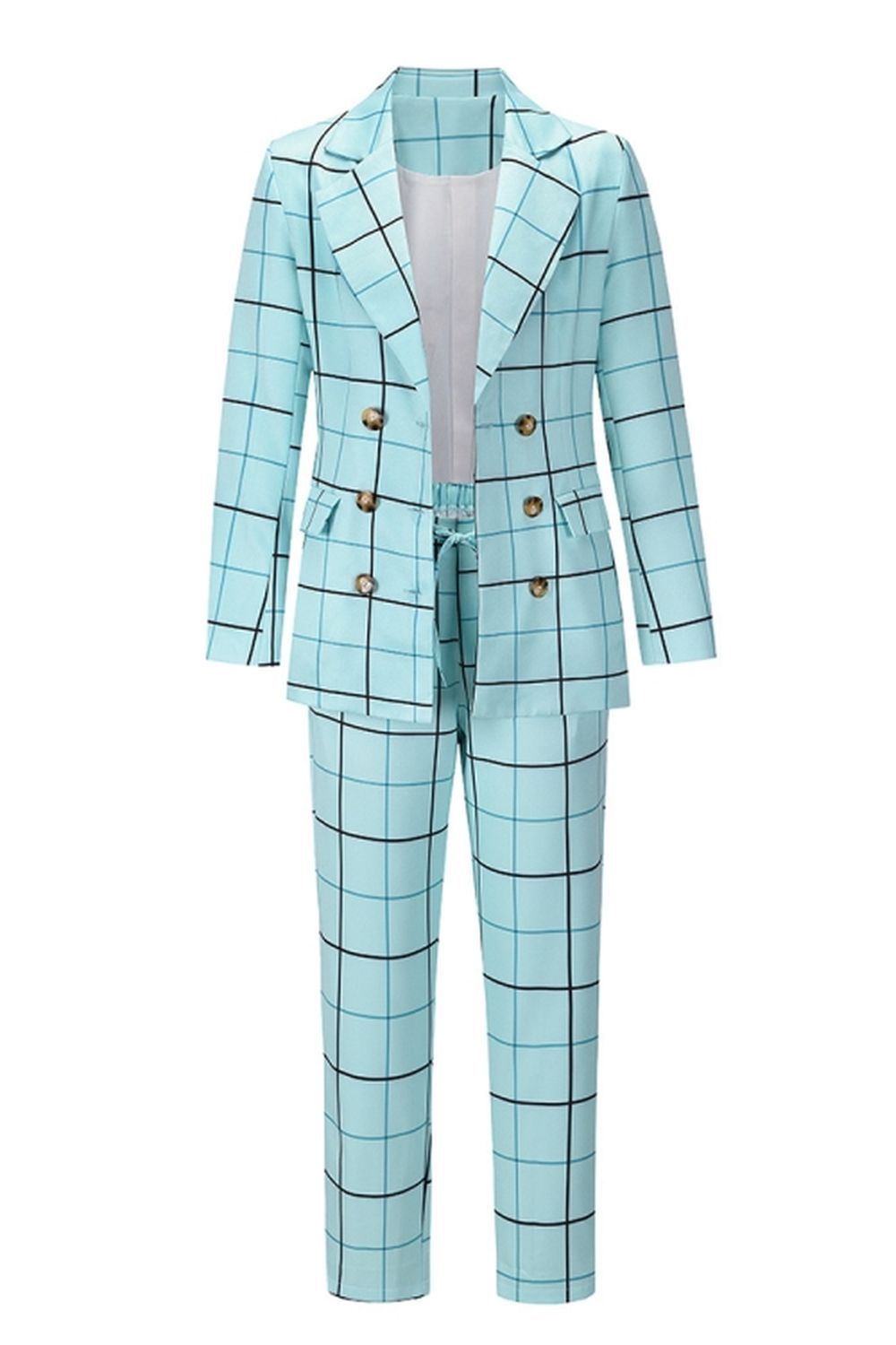 Double-Breasted Plaid Blazer Pants Suit