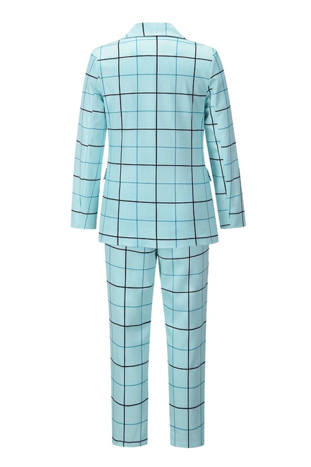 Double-Breasted Plaid Blazer Pants Suit