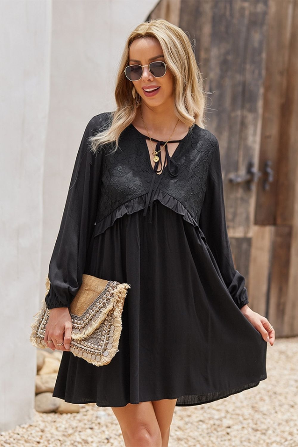 V-Neck Lace A-Line Dress