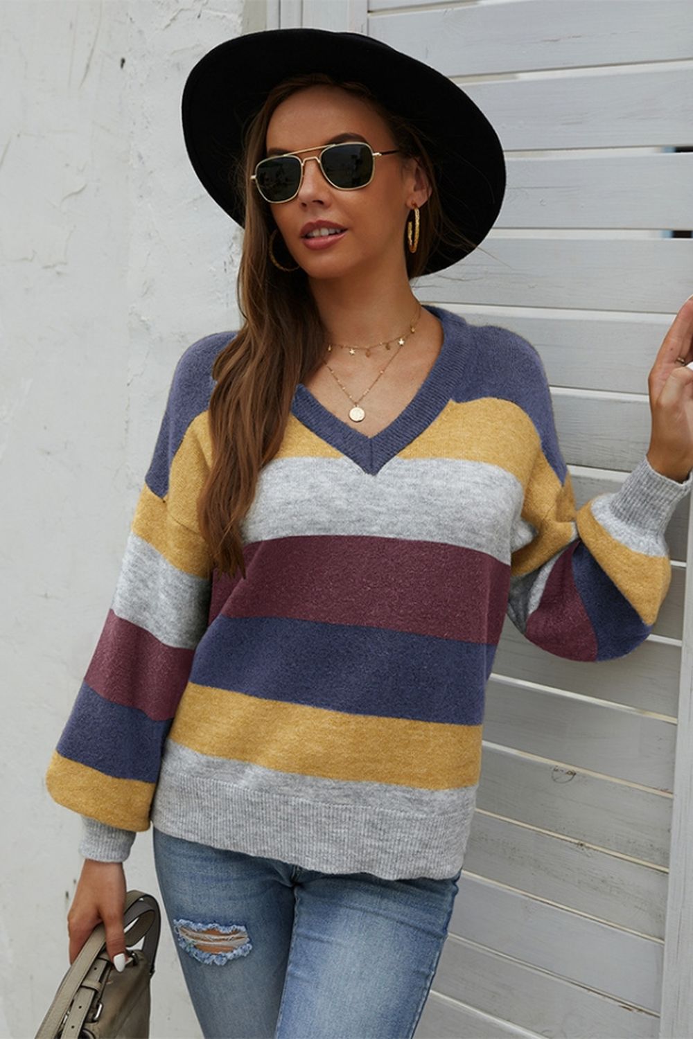Long Sleeve Patchwork Contrast Sweater