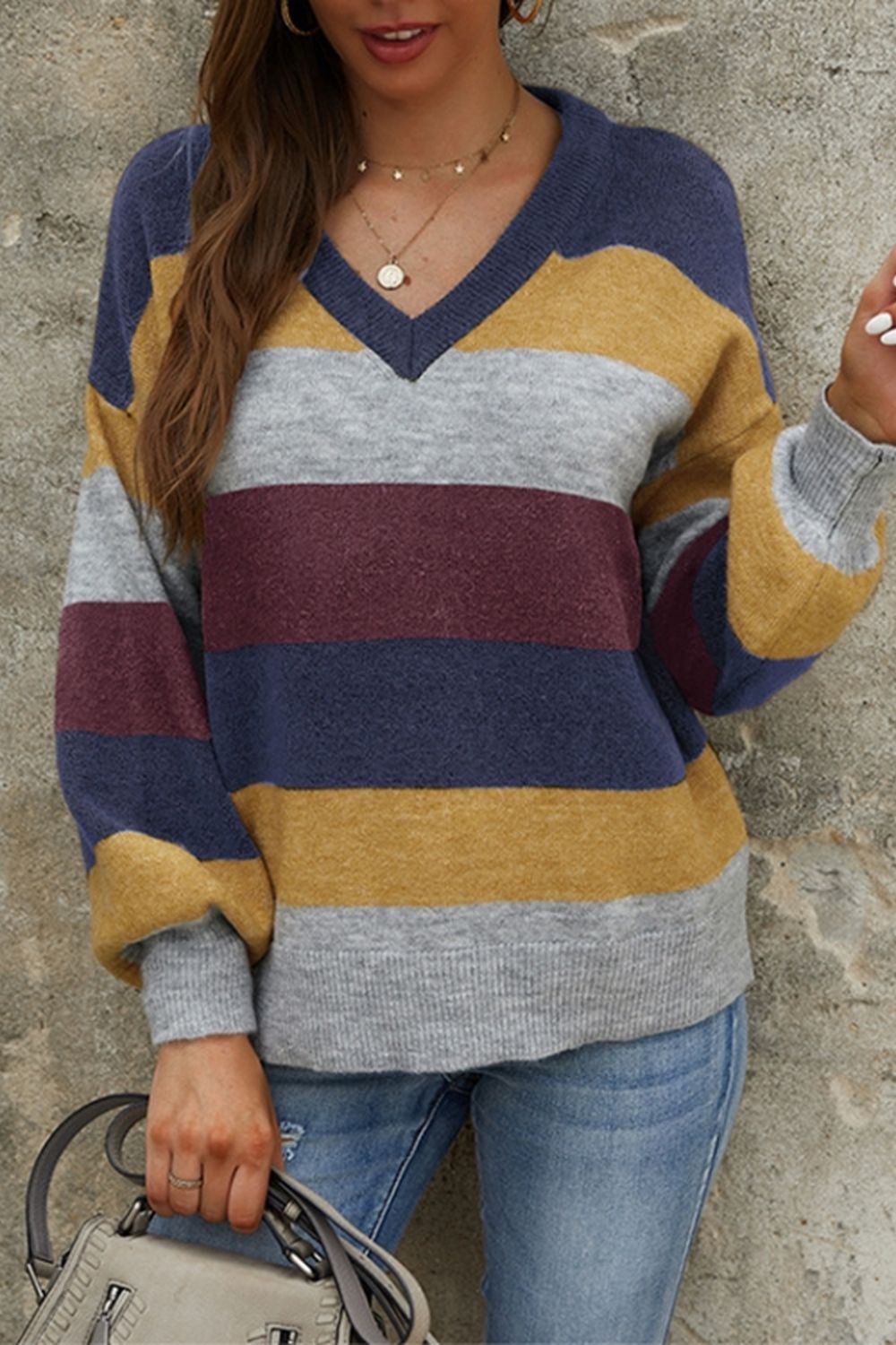 Long Sleeve Patchwork Contrast Sweater